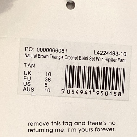 NWT Natural Brown Triangle Crochet Bikini Set with Hipster Pant, Size 6 - Picture 11 of 14